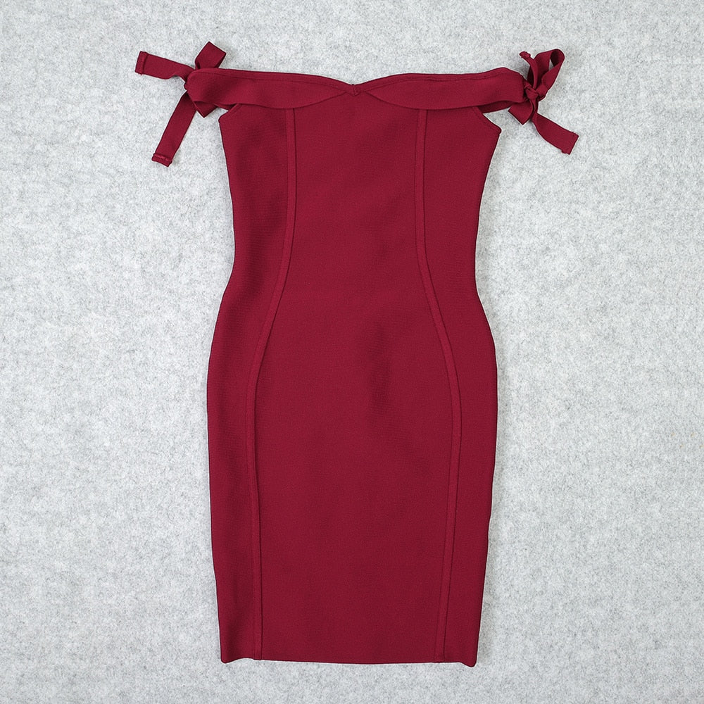 Off-Shoulder Sweetheart Bow-Tie Bandage Mini Dress 12