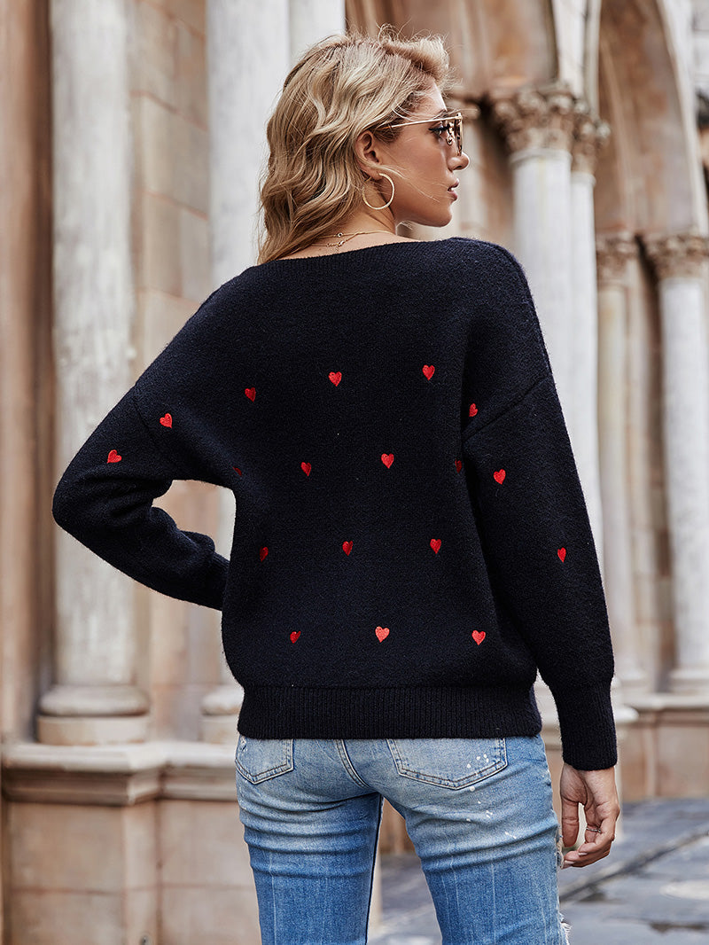 Sage Red Heart Print Sweater for Effortless Style and Comfort