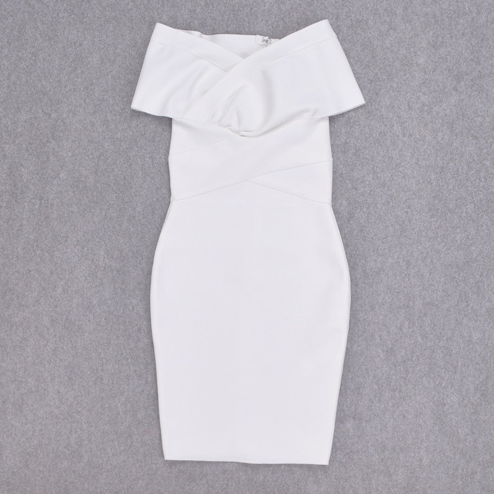 Off-Shoulder V-Neck Ruched Bandage Bodycon Dress 17