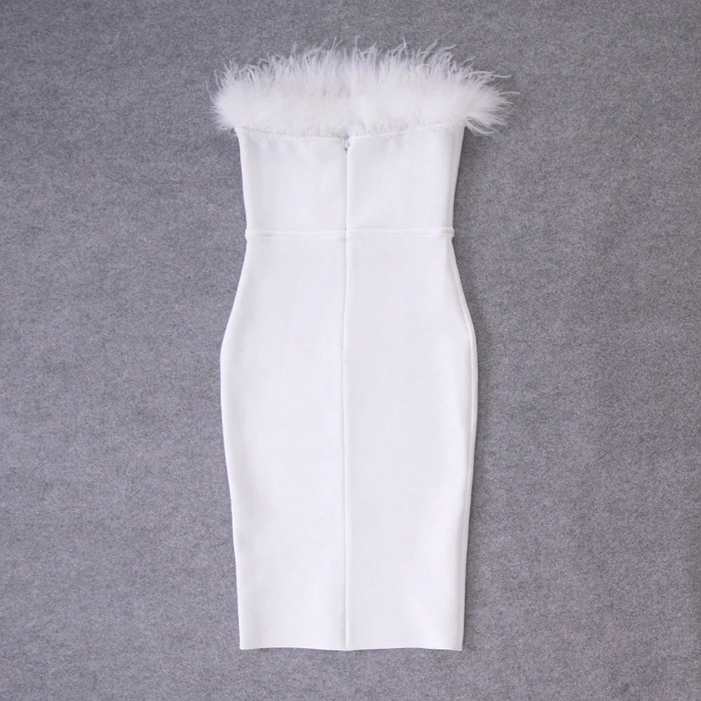 Lessie Strapless Feather Bodycon Dress - Fashionpara