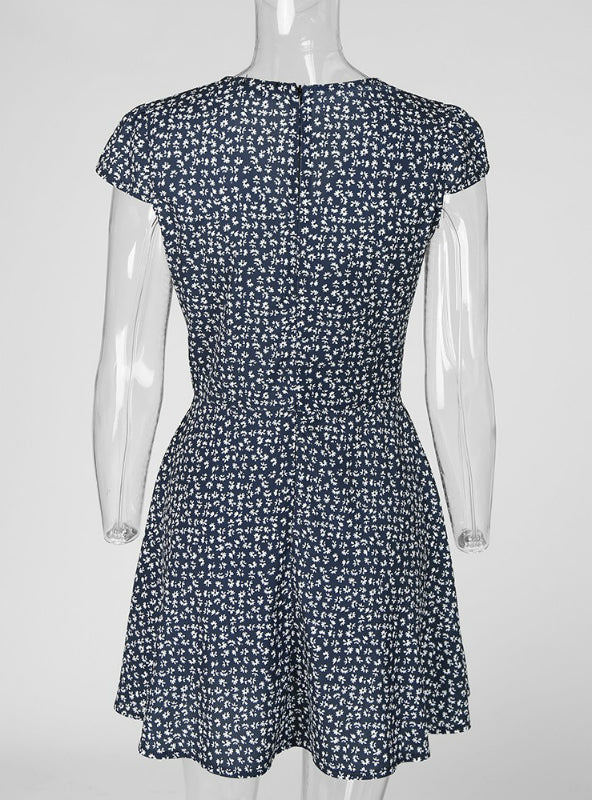 Floral Print V-Neck Cap Sleeve Wrap Mini Dress 5