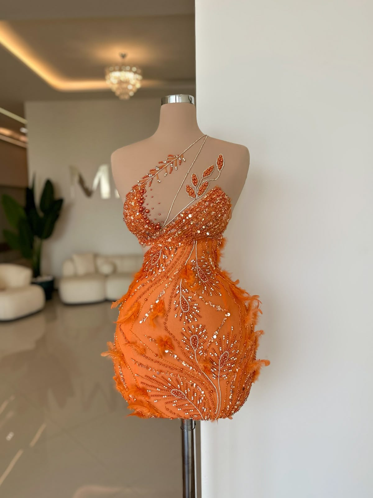 Gorgeous Orange Sequin Beaded Sheath Short Cocktail Dress Formal 6th Grade Homecoming Dress S989