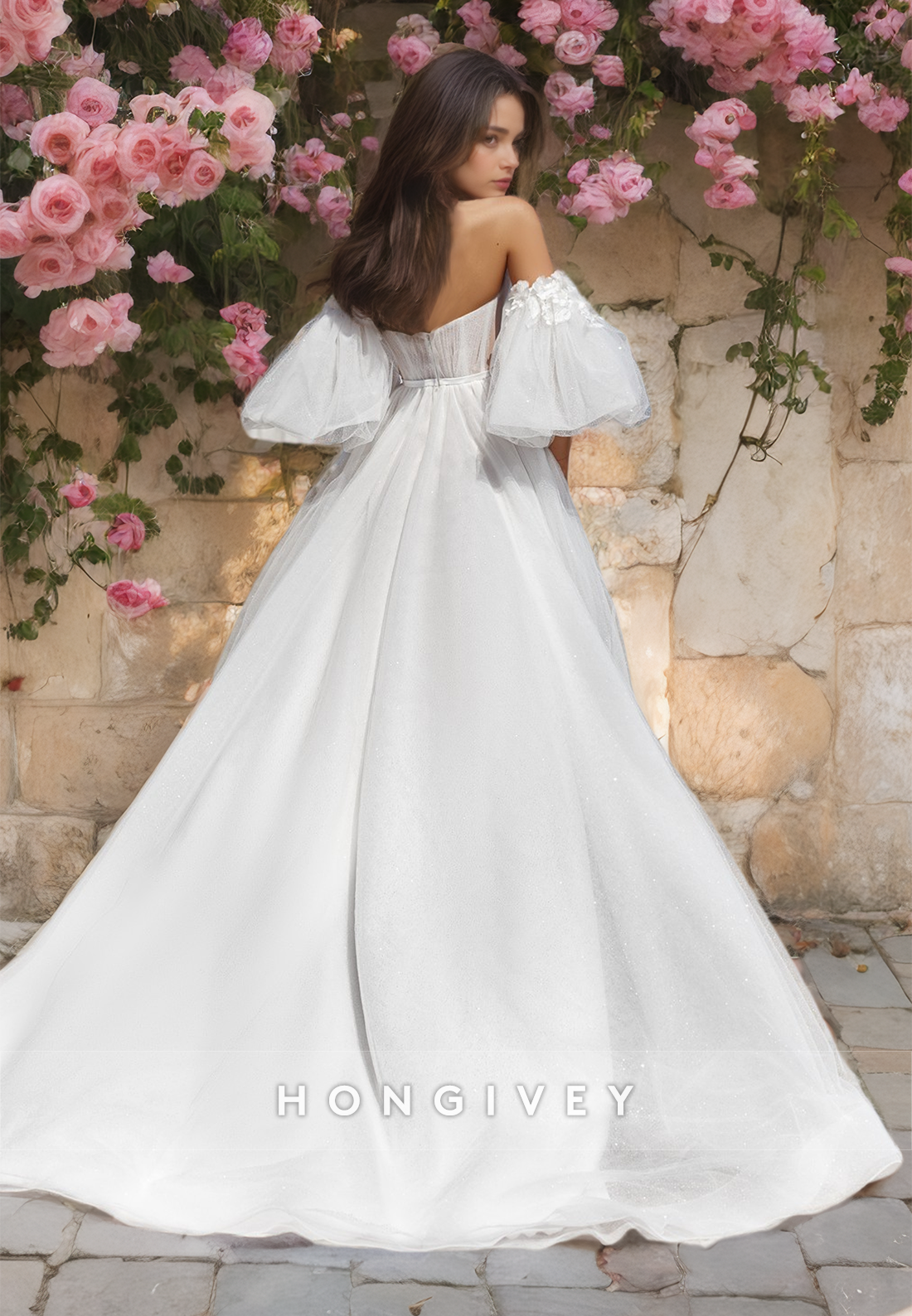 Sweet Tulle Sweetheart Strapless Off-Shoulder A-Line with Side Slit Wedding Dress