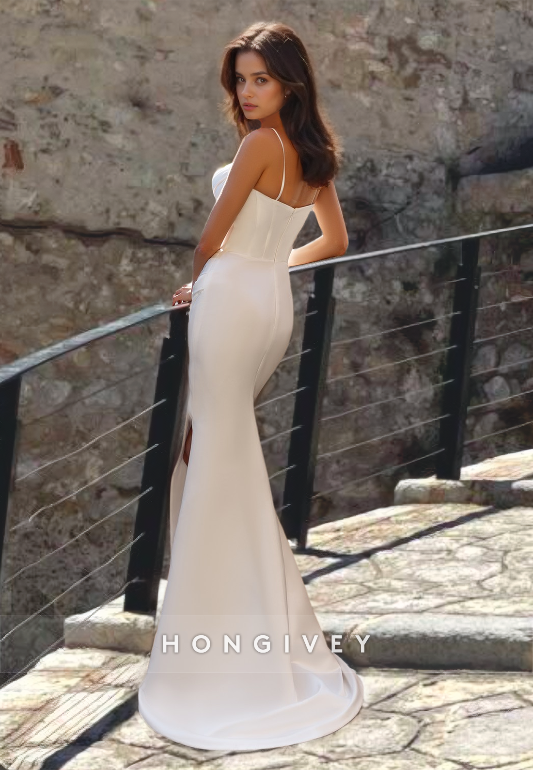 Sexy Ruched Satin Mermaid with Train Wedding Dress Classic Bride Gown