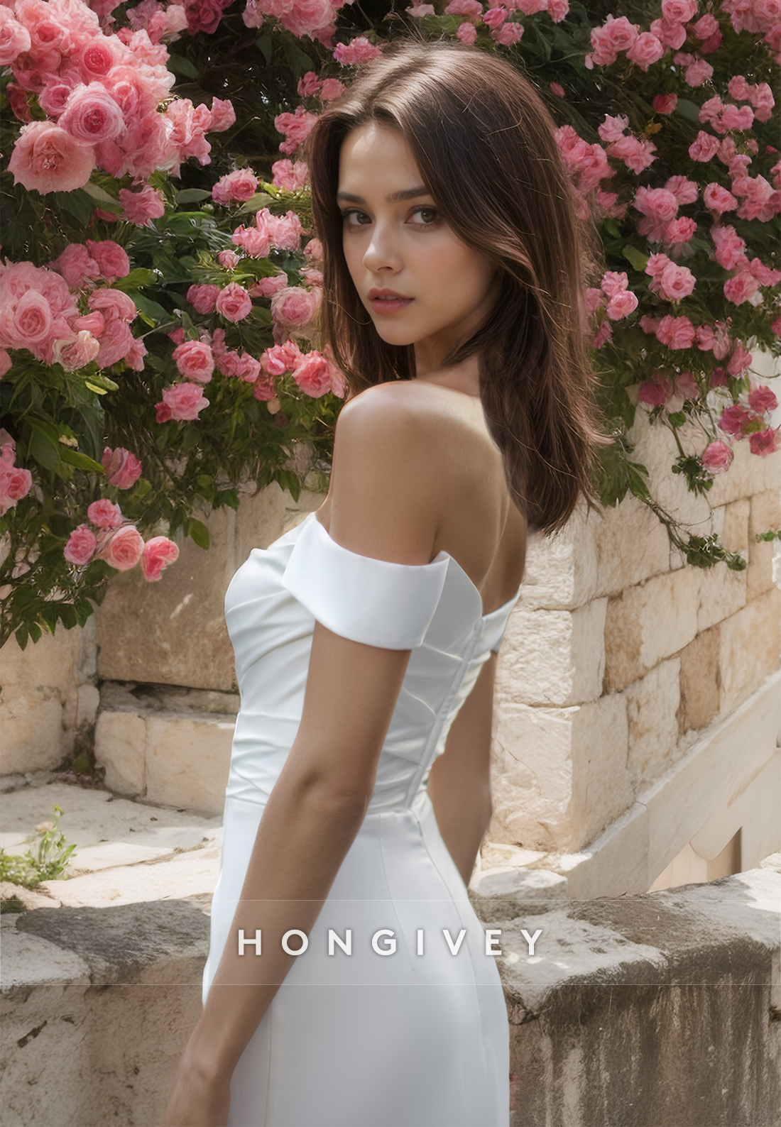 Ruched Satin with Side Slit Trumpet Simple Engagement Wedding Dress
