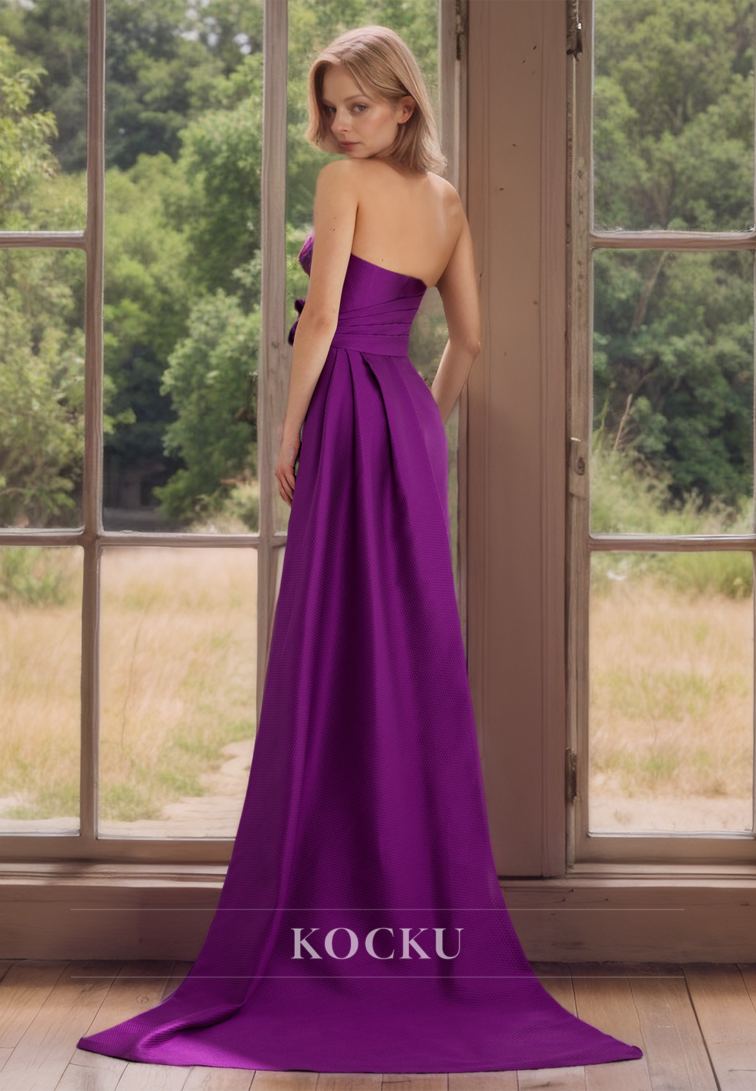 Classic & Simple Strapless Sheath Satin Cocktail with Floral Embossed Mother of the Bride Dress