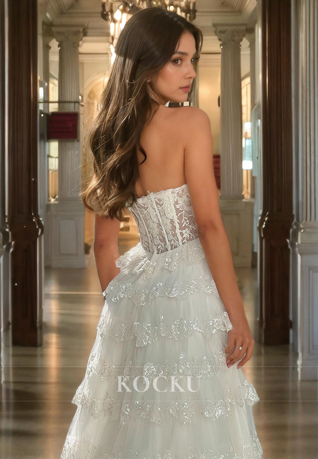Sweetheart A-Line Sleeveless Stripe Appliques Lace Long Ball Gown Party Prom Dress with Slit