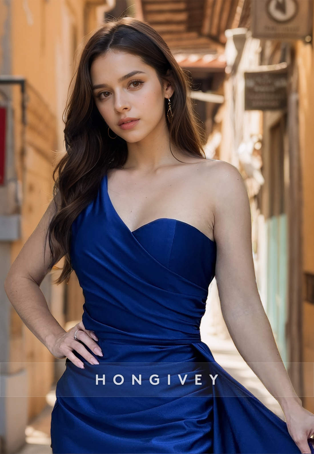 Elegant One Shoulder Long Mermaid Formal Evening Dress with Train Prom Gown