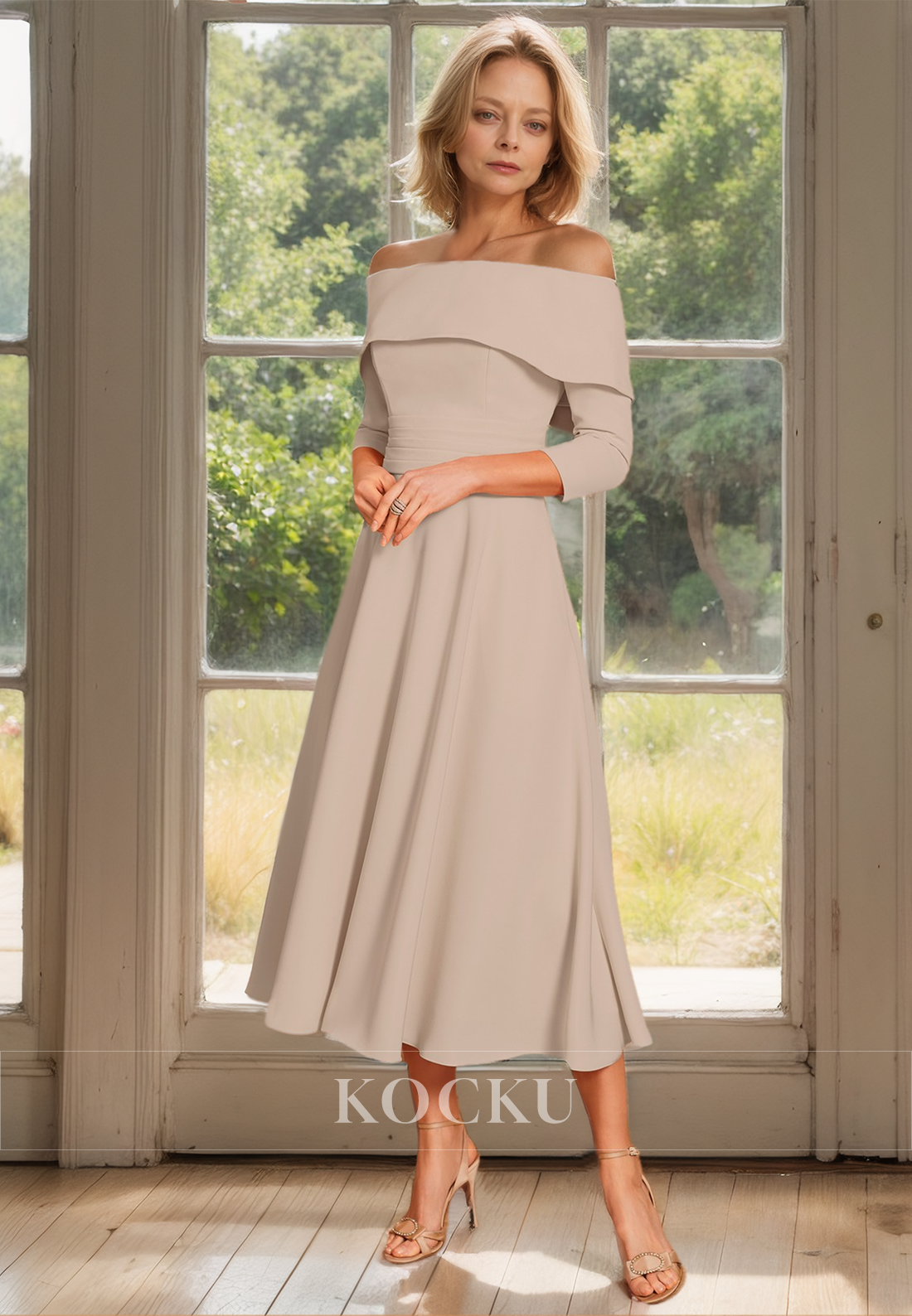Tube Top Long Sleeves A-Line Pleated Satin Cocktail Dress with Bow Tie Mother of Groom