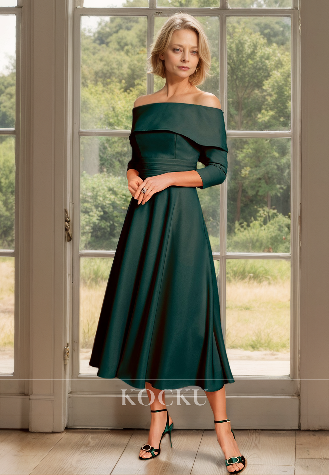 Tube Top Long Sleeves A-Line Pleated Satin Cocktail Dress with Bow Tie Mother of Groom