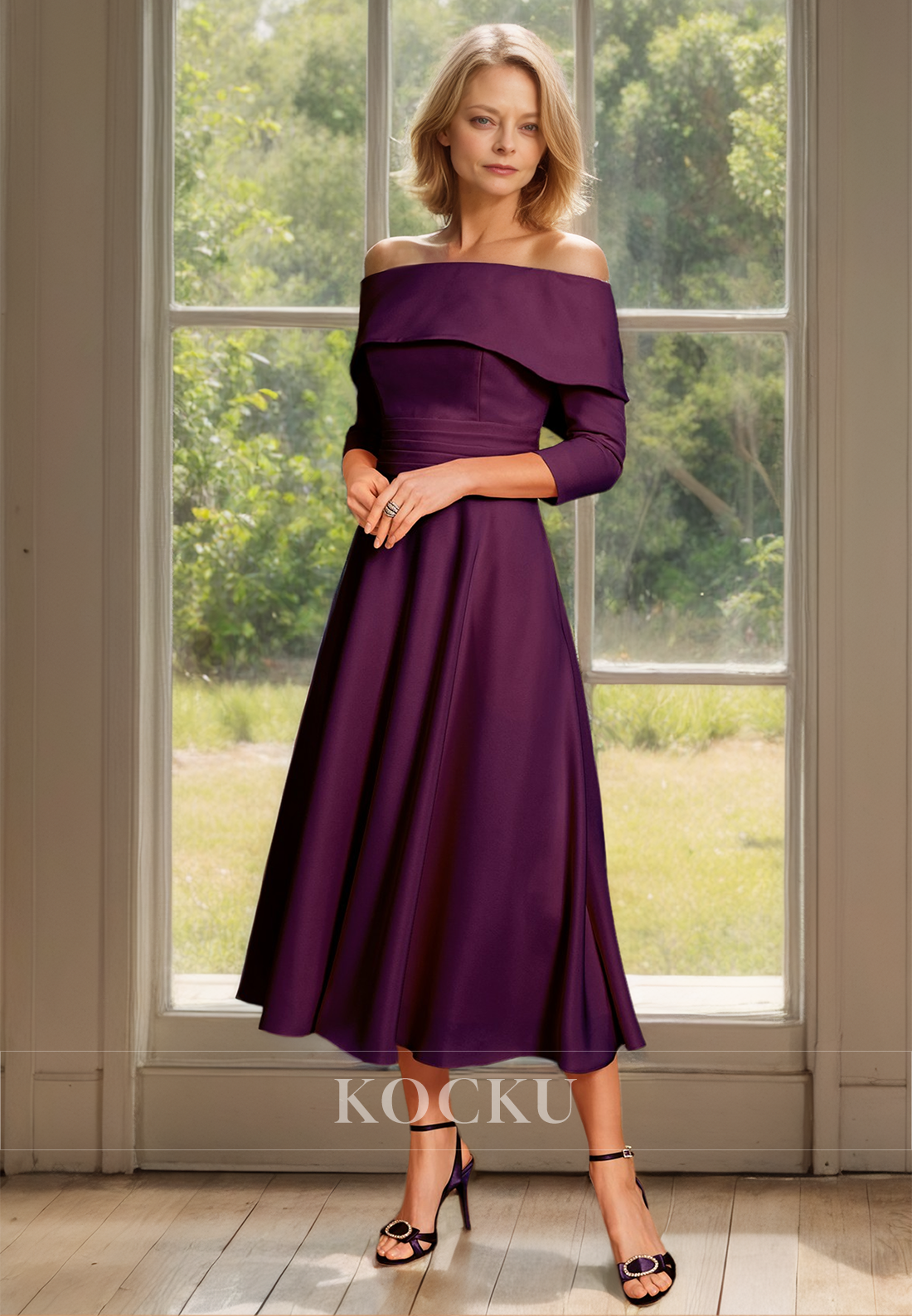 Tube Top Long Sleeves A-Line Pleated Satin Cocktail Dress with Bow Tie Mother of Groom