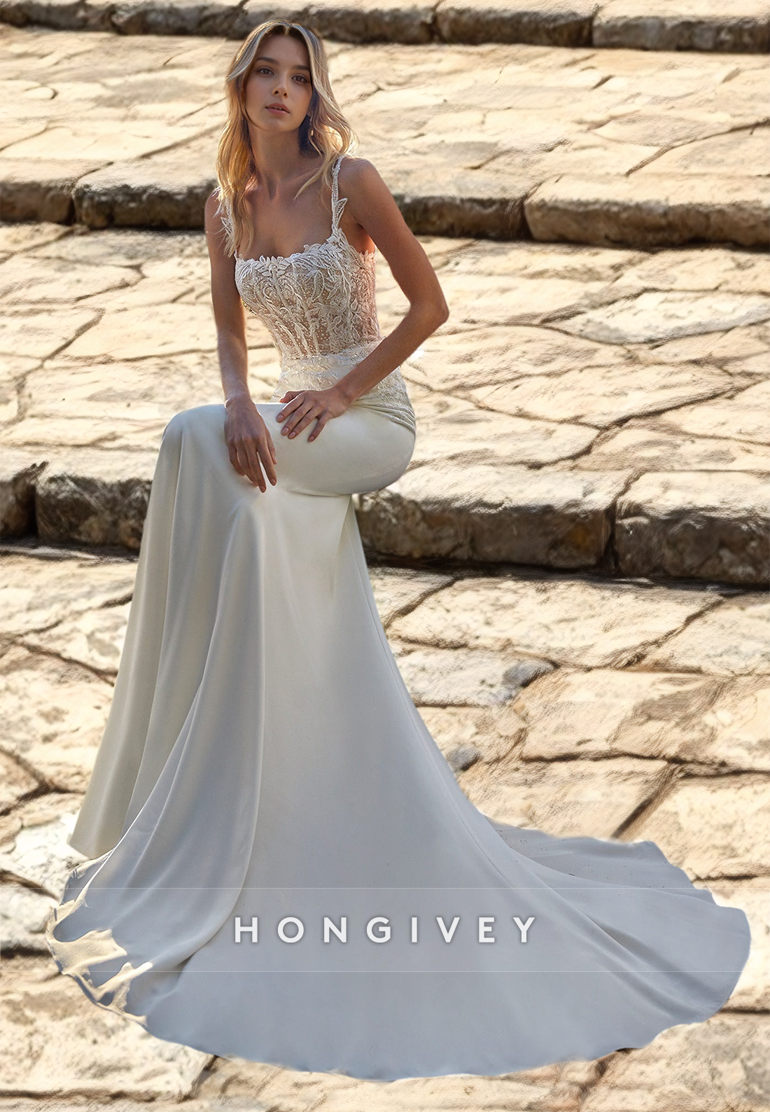 Lace Mermaid Wedding Dresses with Train Straps Bridal Dress New