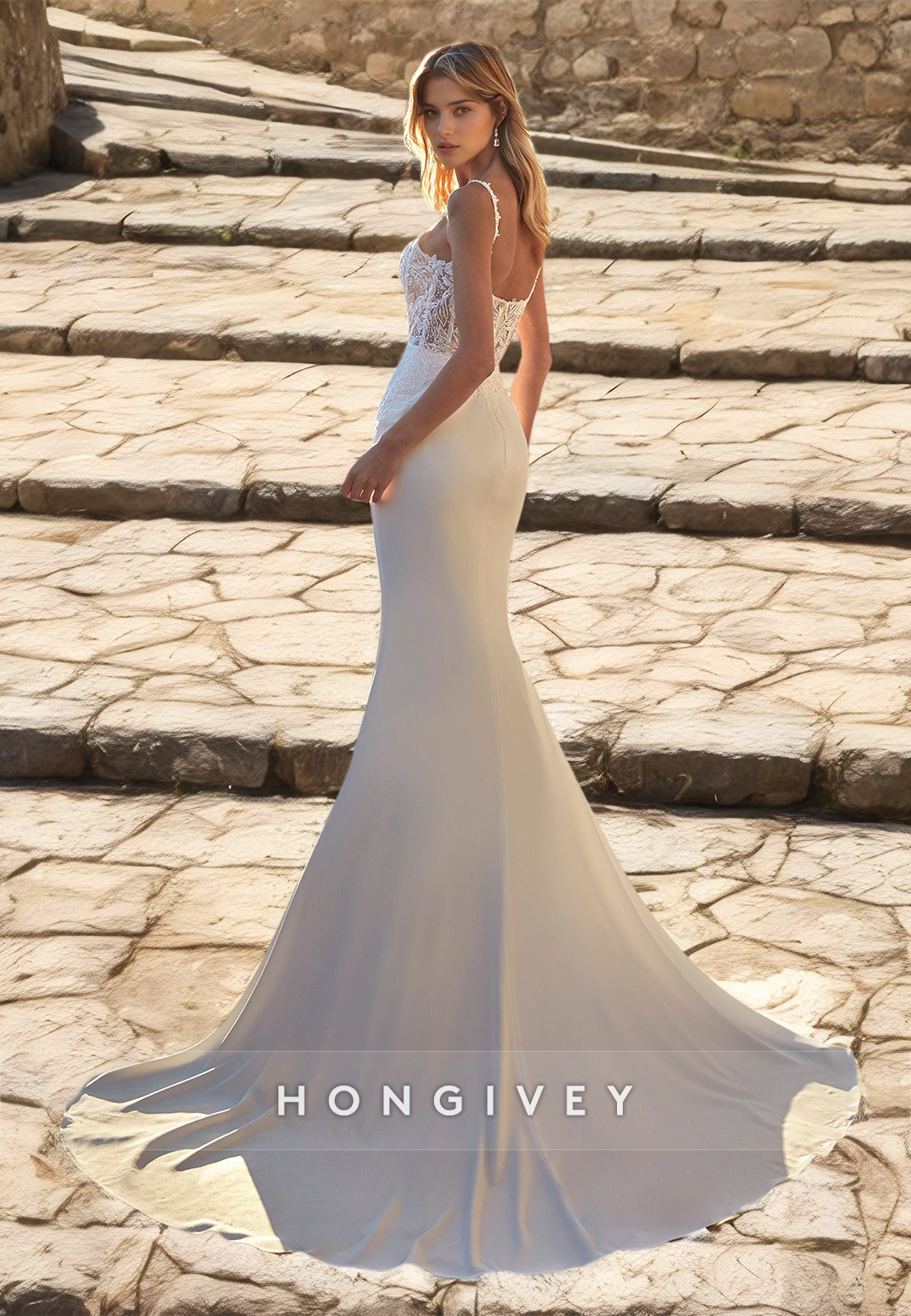 Lace Mermaid Wedding Dresses with Train Straps Bridal Dress New