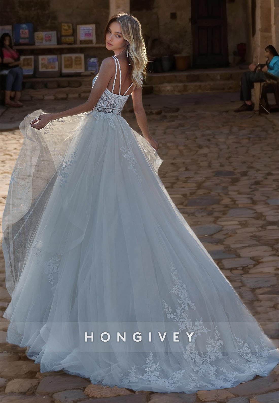 HONGIVEY Sweetheart Lace Wedding Dresses Straps Organza A-Line Bridal Dress New