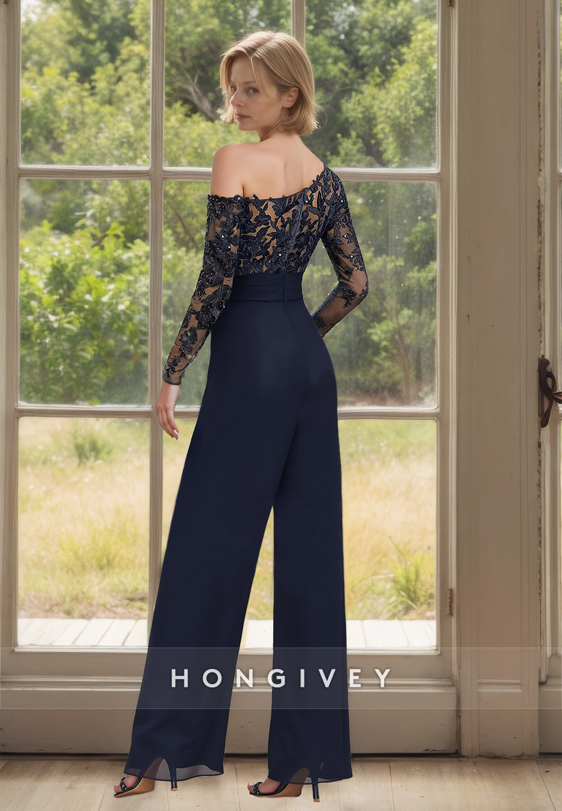 Lace Applique Jumpsuits/Rompers Long Sleeves Wedding Guest Gown Custom