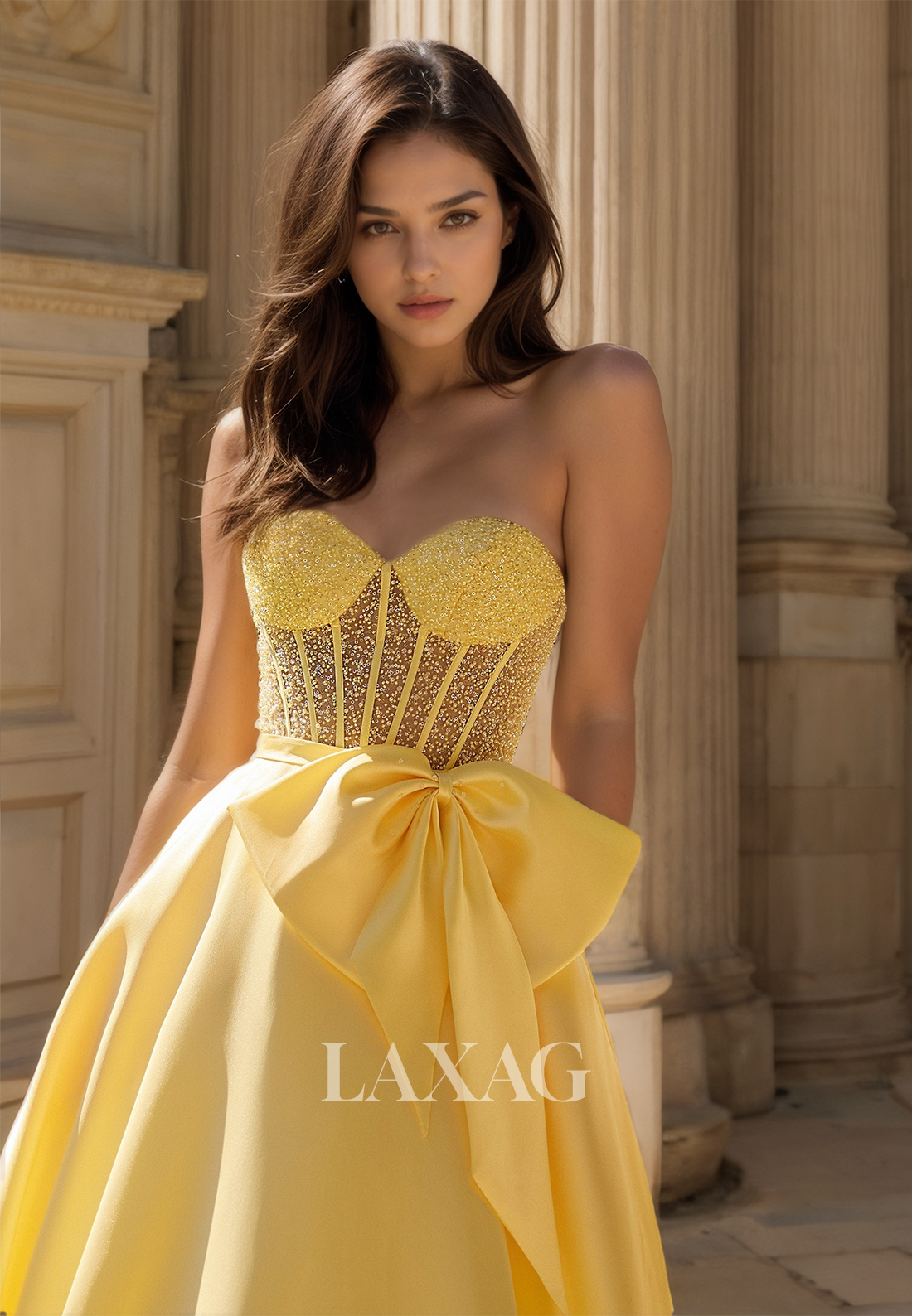 Sweetheart Off-Shoulder Sleeveless Party Gowns Beaded Pleated Satin A-Line Prom Dress with Bow