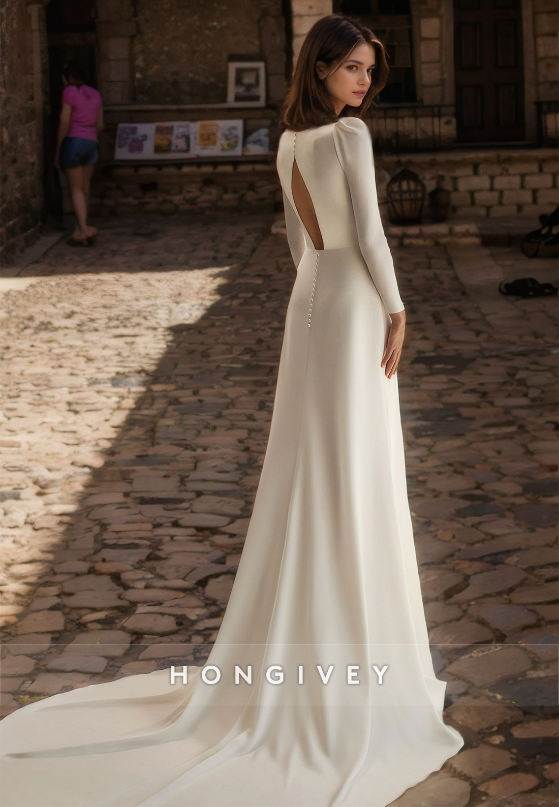 Long Sleeves Satin Wedding Dress Classic Sweetheart Floor-Length Bride Gown