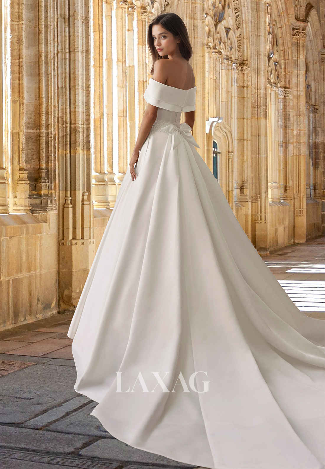 A-Line Tube Top Off-Shoulder Sleeveless Bride Gowns Off-Shoulder Applique Satin Wedding Dress
