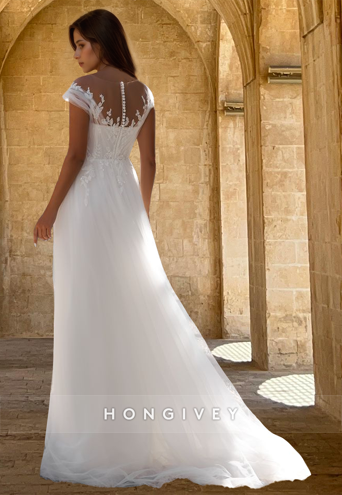 Spaghetti Straps Applique A-Line Tulle Engagement Wedding Dress 2025