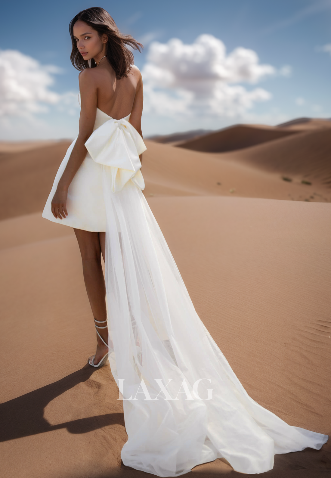 Tube Top Off-Shoulder Pleated Bride Gowns Sleeveless Short A-Line Wedding Dress with Tulle Train