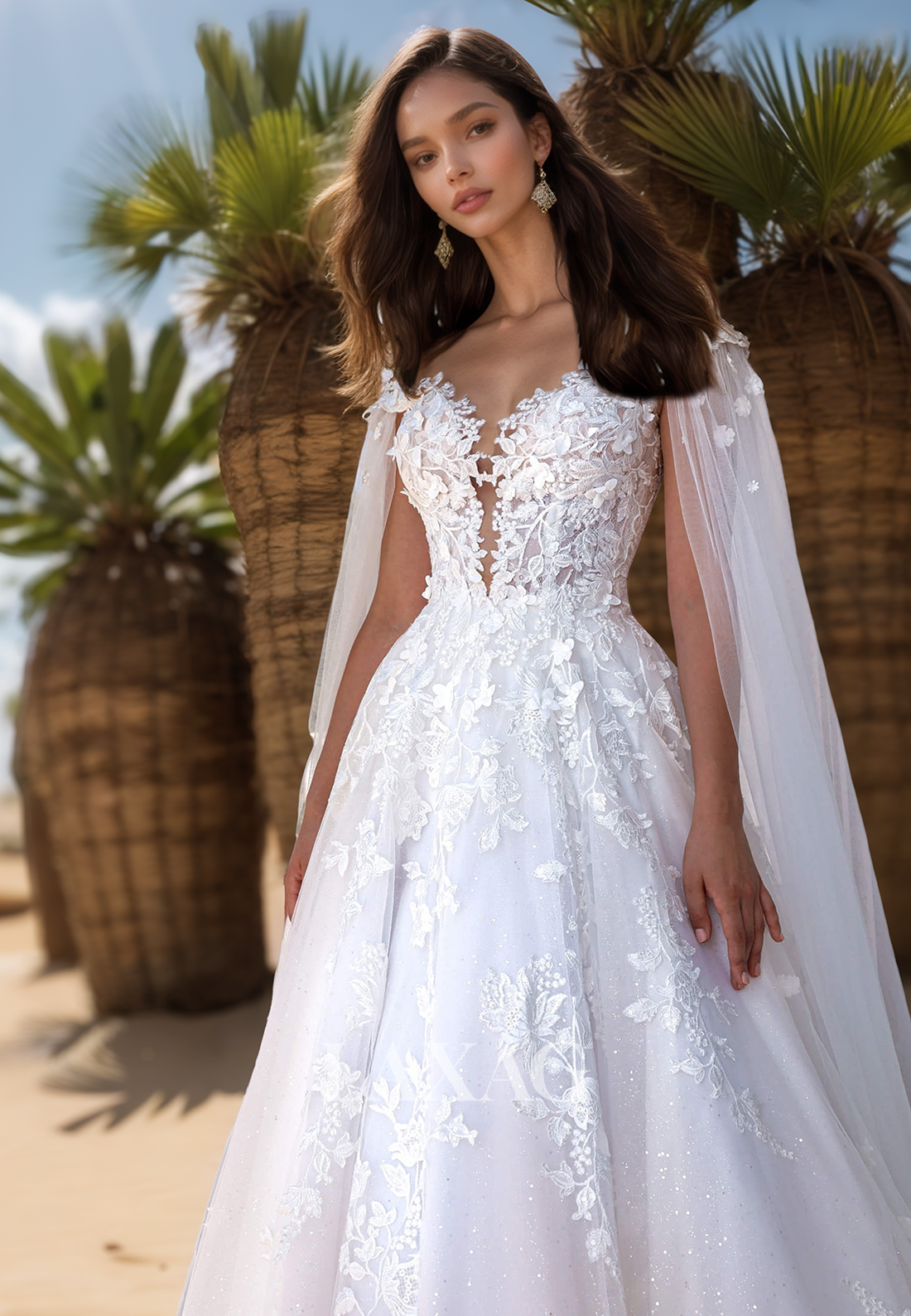 Plunging V-Neck Applique Sequined Pleated Bride Gowns Sleeveless Tulle A-Line Wedding Dress