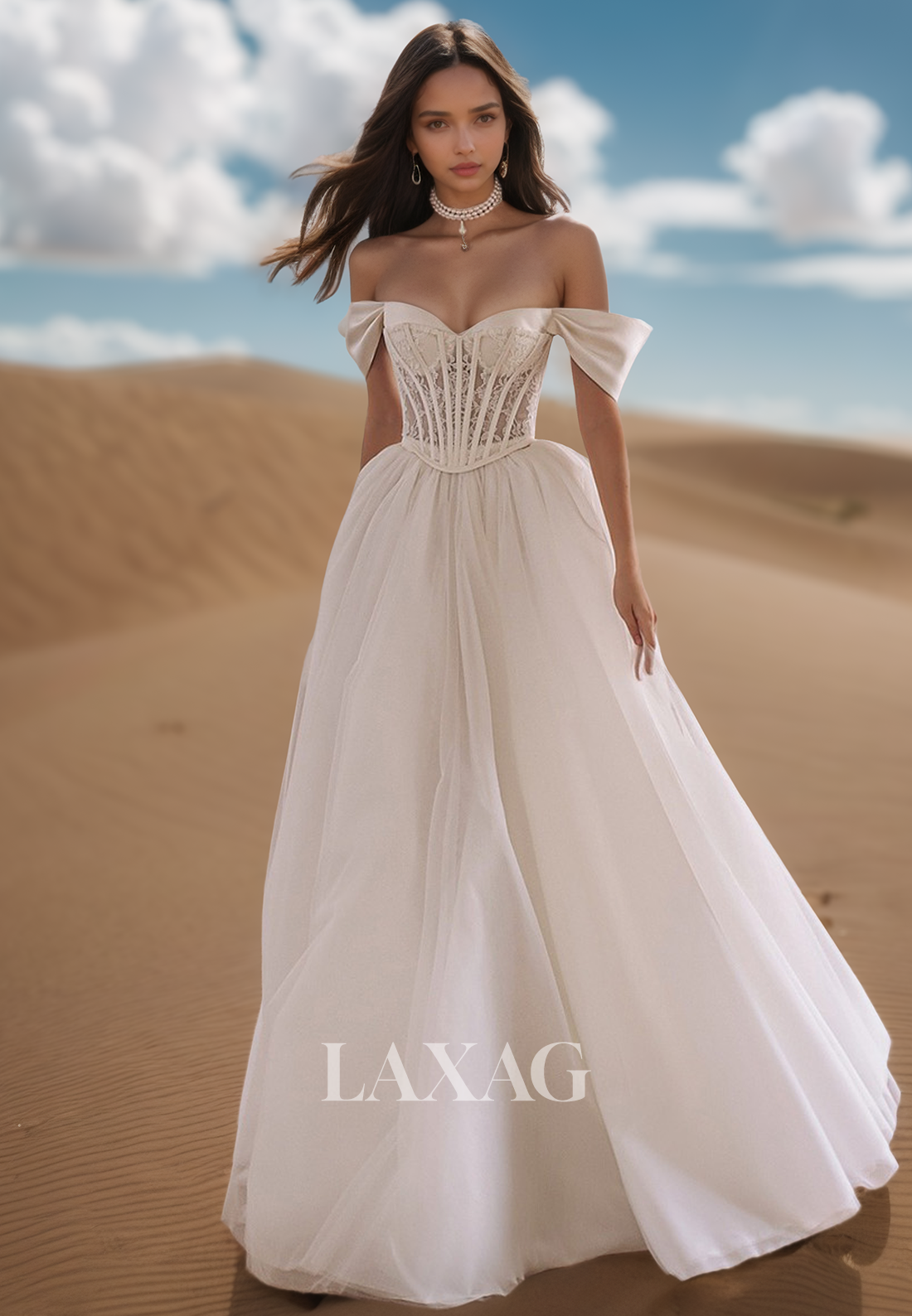 Sweetheart Off-Shoulder Sleeveless A-Line Wedding Dress Lace Applique Pleated Satin Bride Gowns