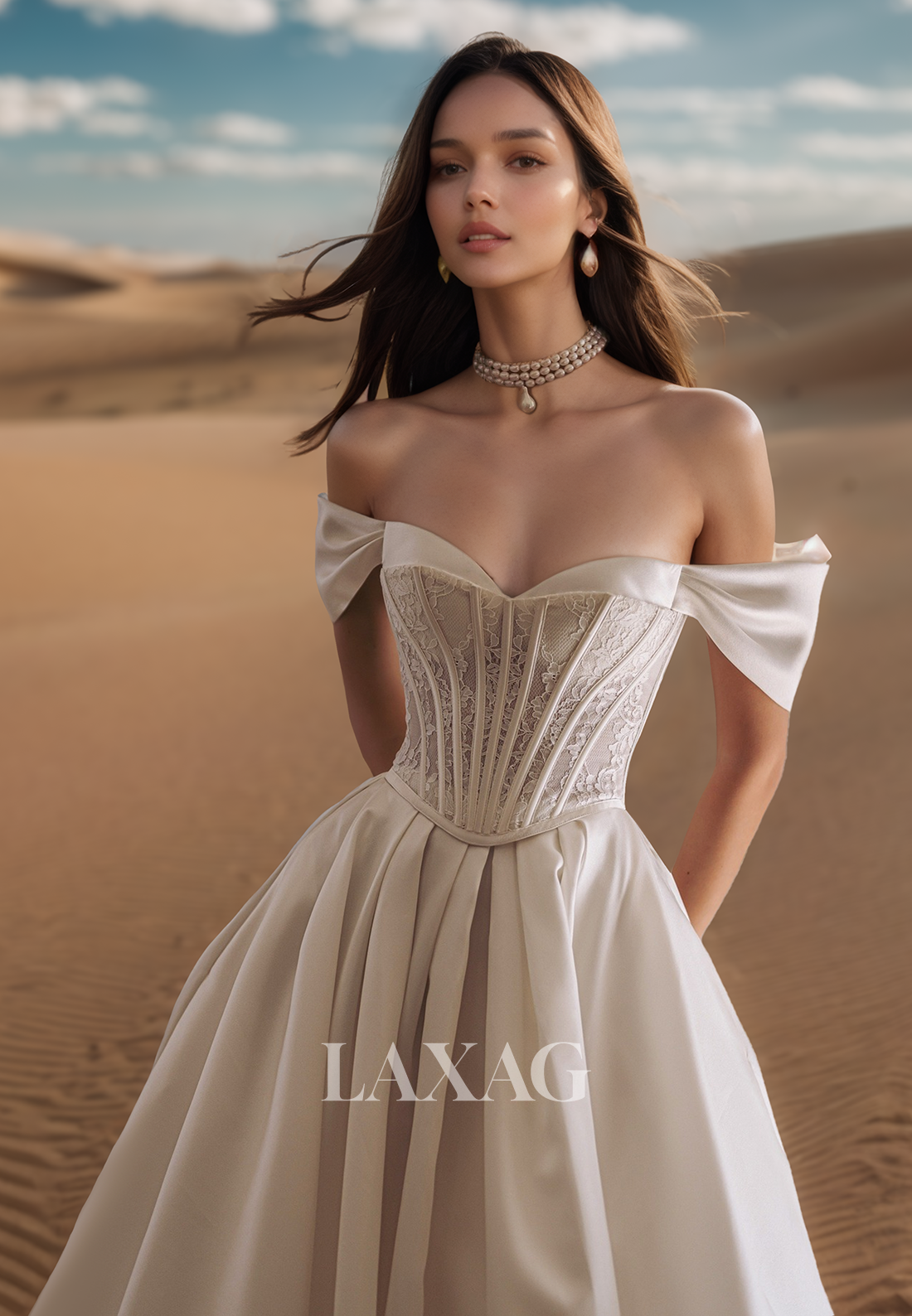 Sweetheart Off-Shoulder Sleeveless A-Line Wedding Dress Lace Applique Pleated Satin Bride Gowns