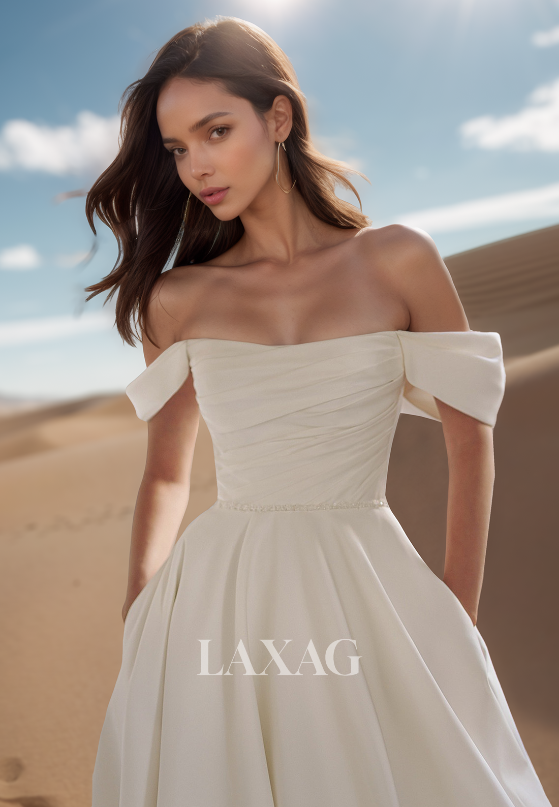 Simple Tube Top Off-Shoulder Sleeveless Beaded Pleated Satin A-Line Wedding Dress with Sweep Train