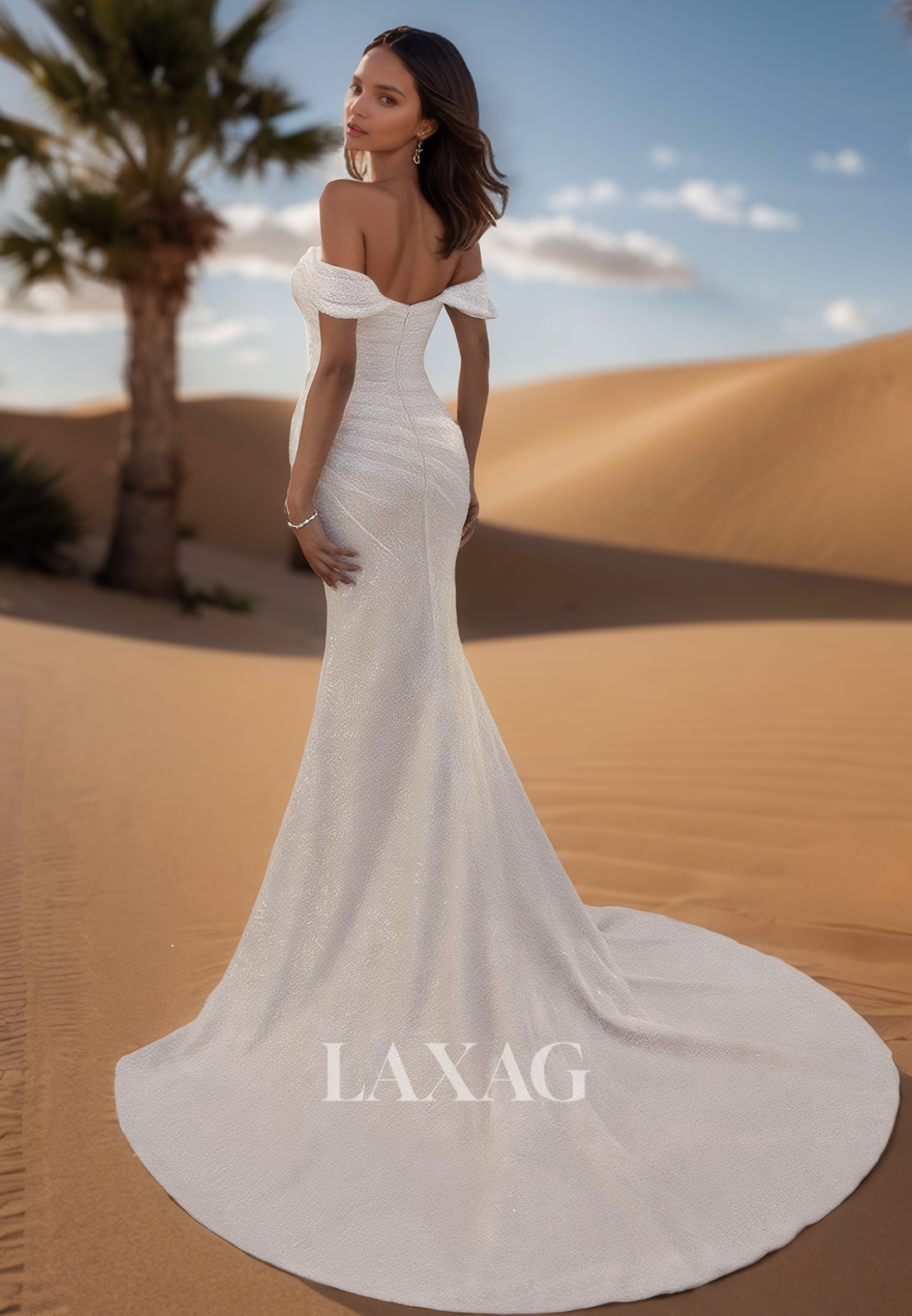 Sweetheart Off-Shoulder Sleeveless Bride Gowns Fully Beaded Pleated Train Slit Mermaid Wedding Dress