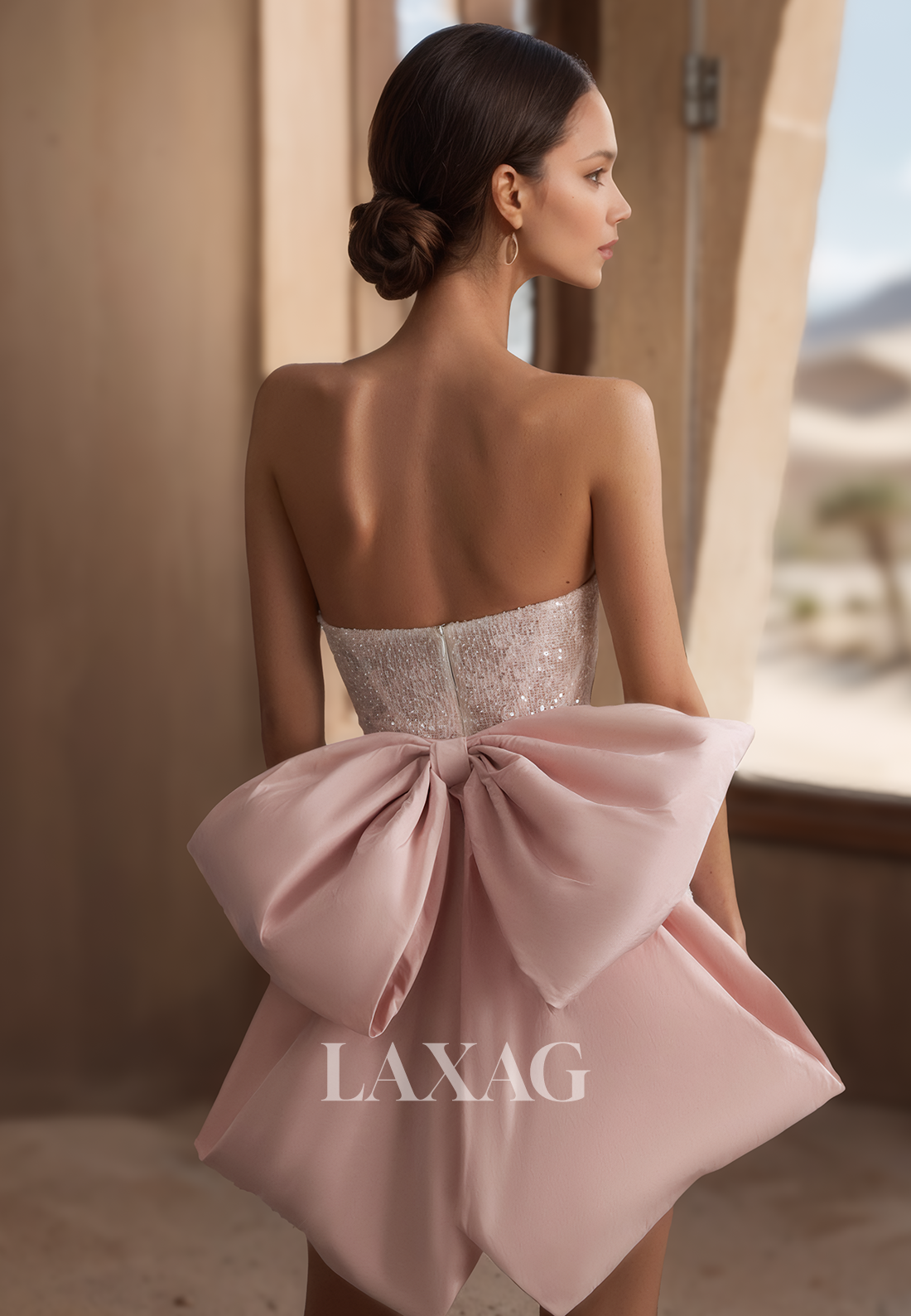 Sweetheart Off-Shoulder Sleeveless Short Mermaid Wedding Dress Fully Sequined Bride Gowns with Big Bow