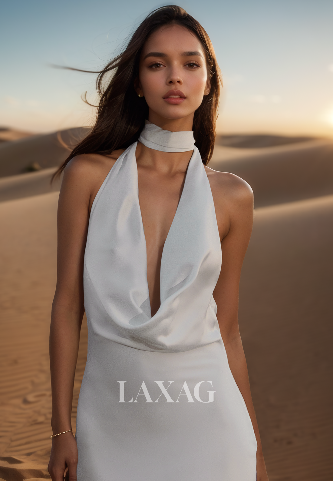 Halter Deep V-Neck Off-Shoulder Sleeveless Mermaid Wedding Dress Pleated Sweep Train Bride Gowns