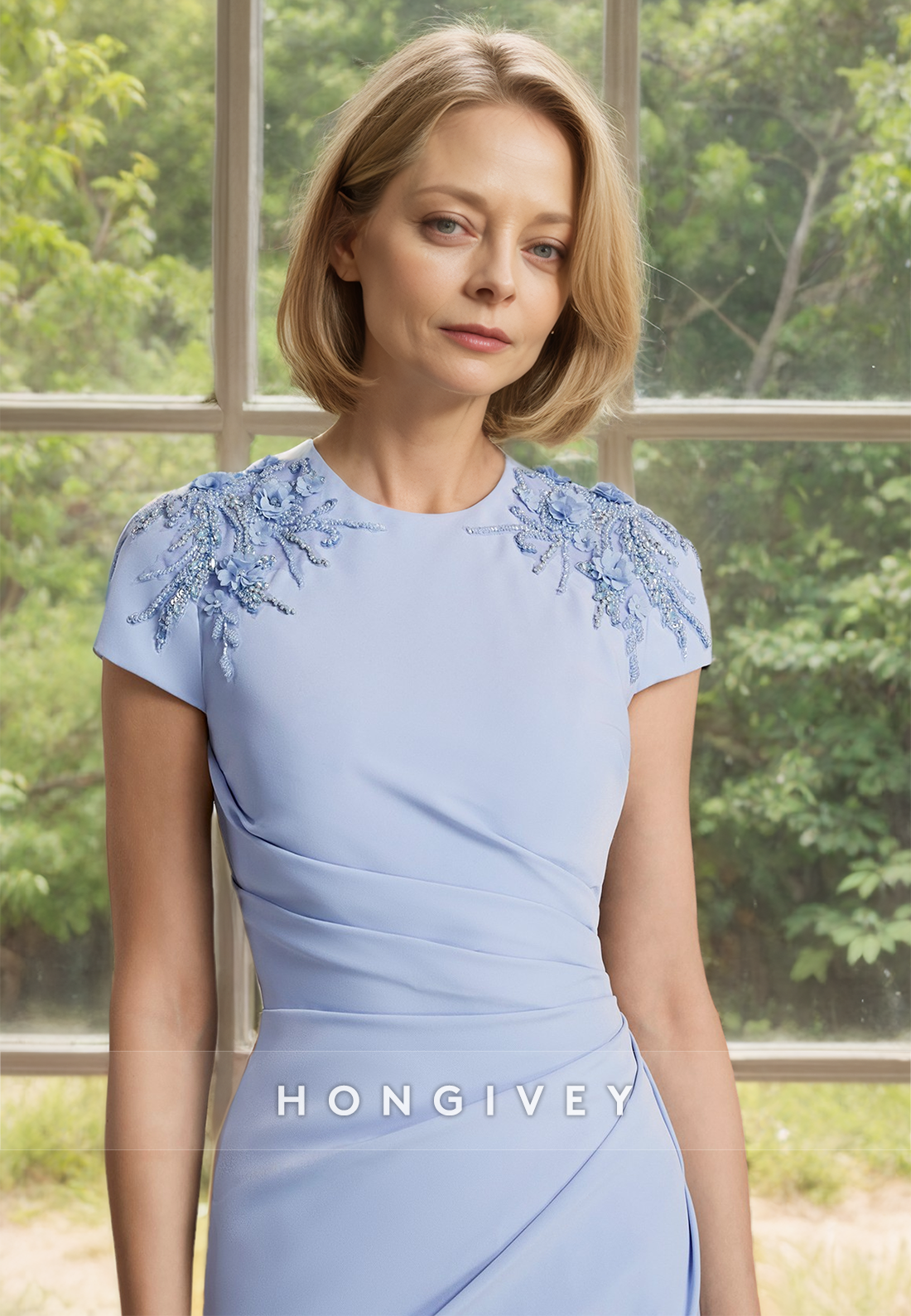 Fitted Short Sleeves Midi Dresses Simple Mother of the Bride Dress