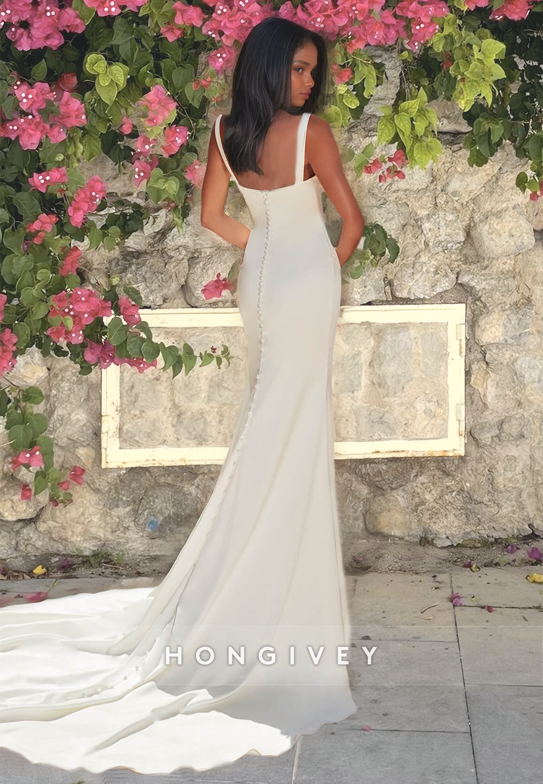 Straps Beach Wedding Dress Mermaid Sweetheart with Train Bride Gown