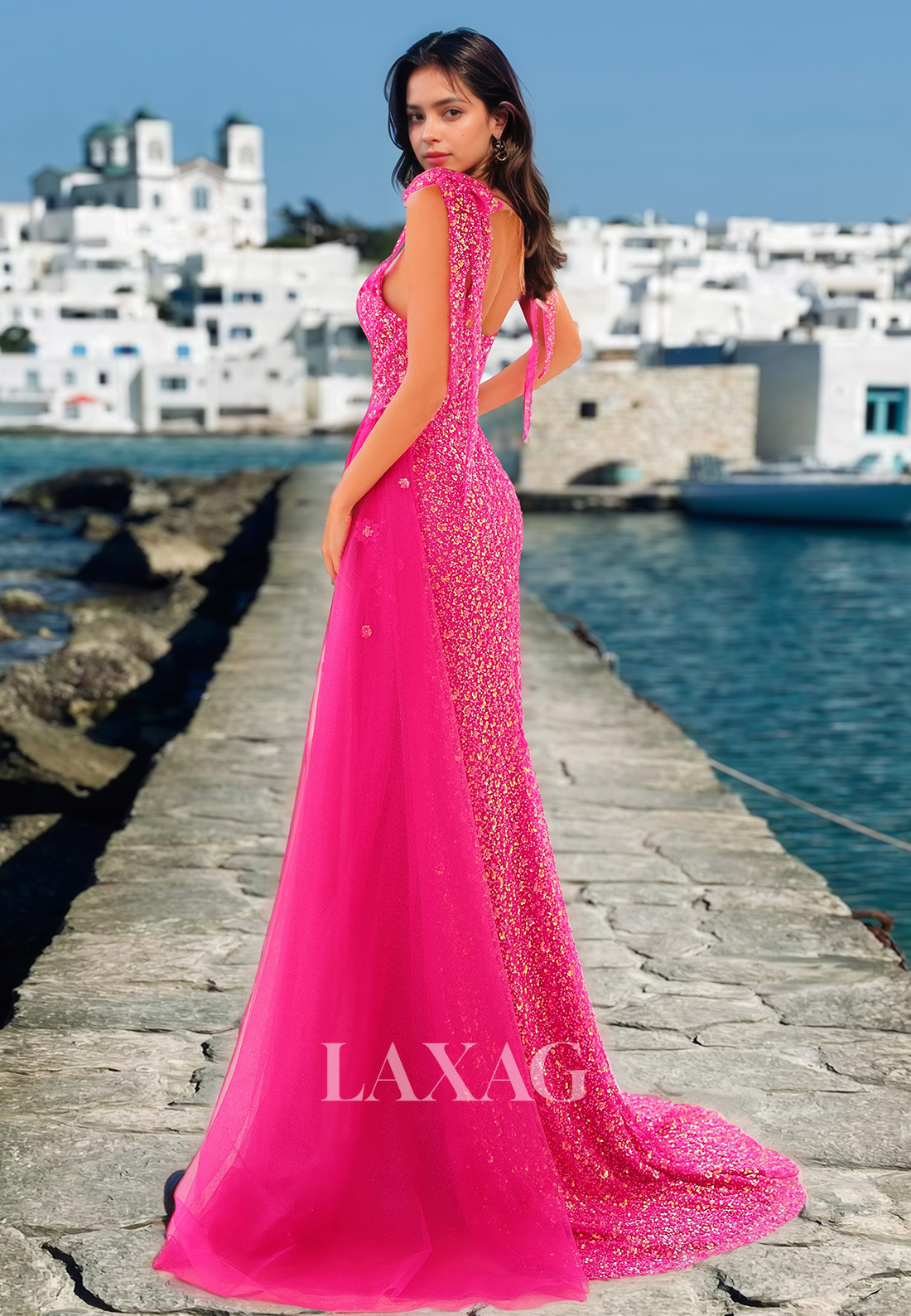 Fully Sequined Sweetheart Sleeveless Party Gowns Spaghetti Straps Pleated Tulle Mermaid Prom Dress