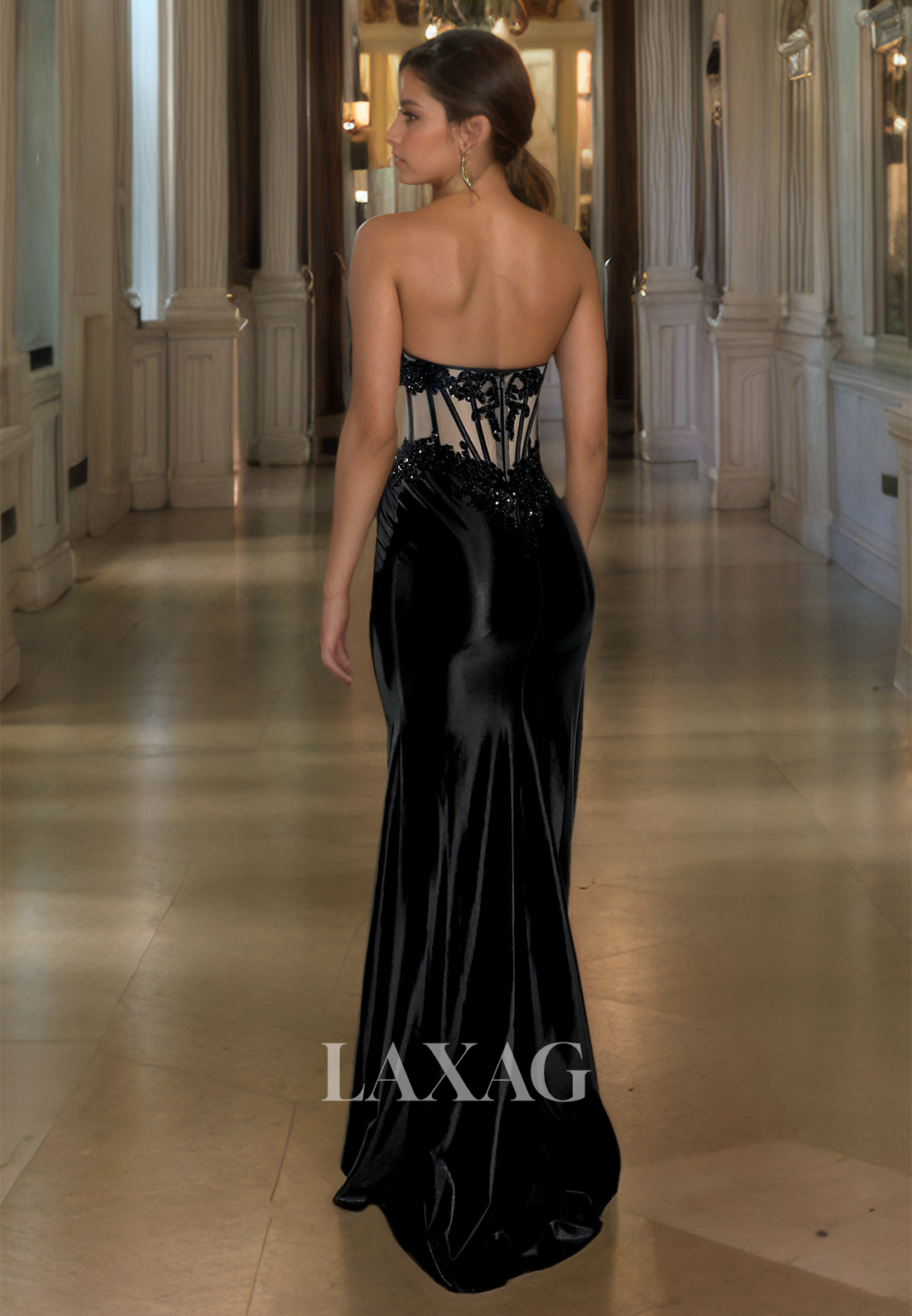 Scoop-Neck Off-Shoulder Sleeveless Mermaid Prom Dress Beaded Lace Applique Party Gowns with High Slit