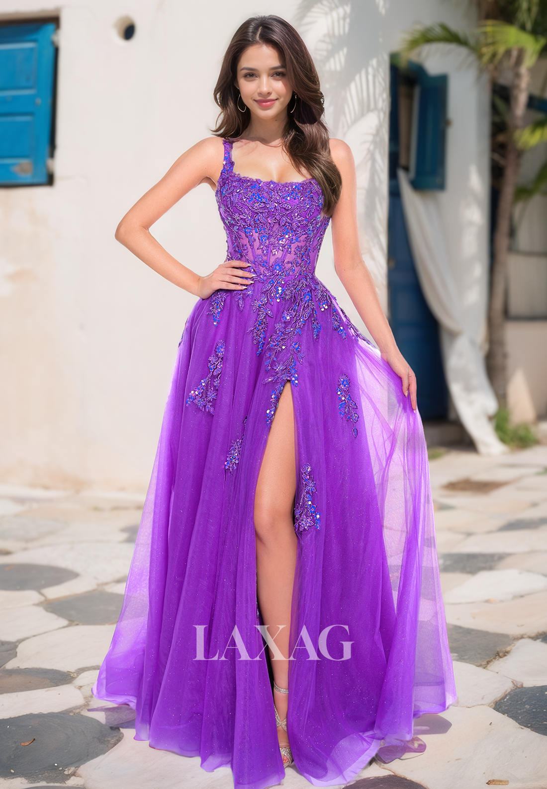 Spaghetti Straps Tube Top Sleeveless A-Line Prom Dress Beaded Applique Tulle Formal Gowns