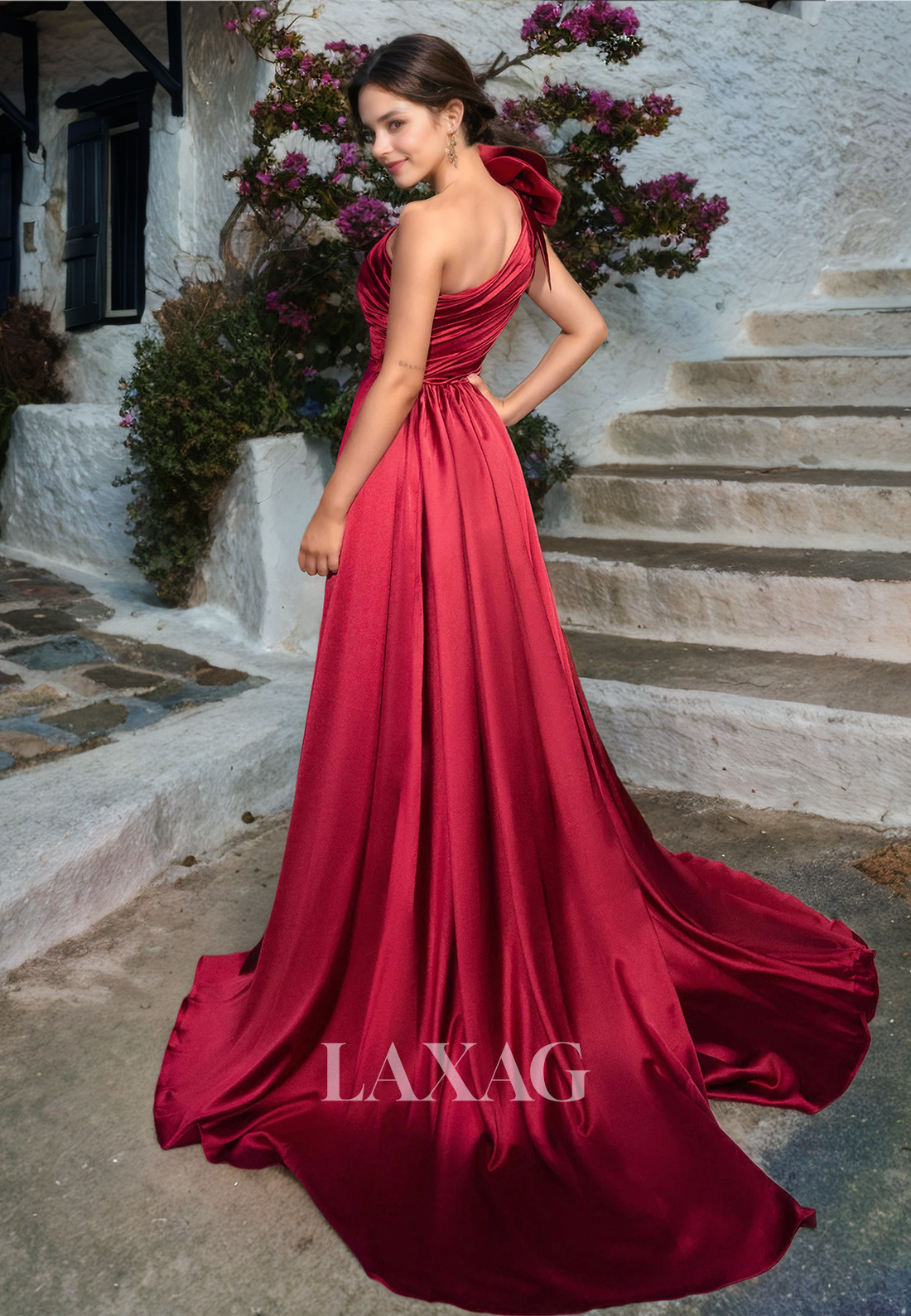 Asymmetrical-Neck Sleeveless Satin Formal Gowns Sleeveless Floral Embellished Mermaid Prom Dress