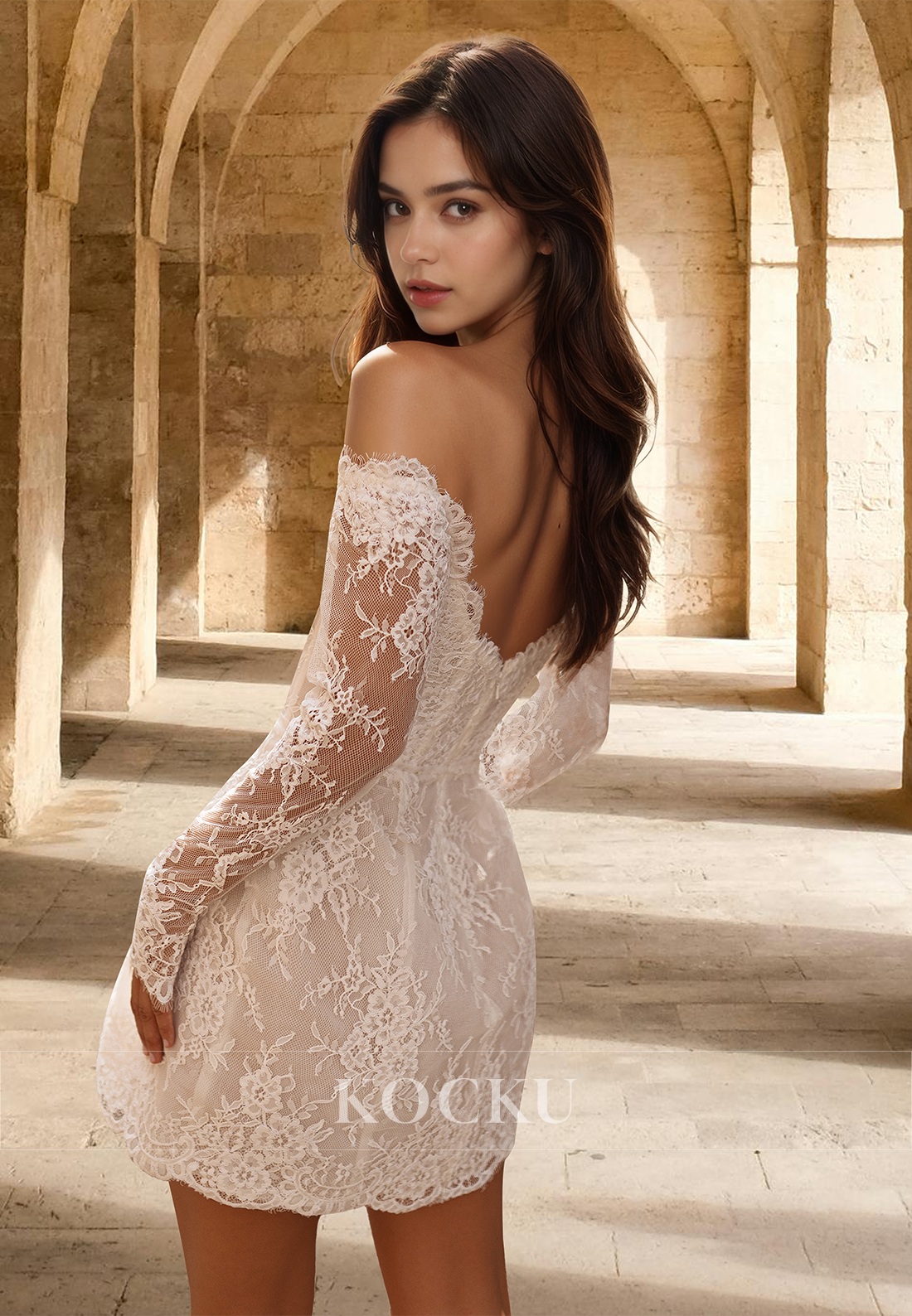 Distinctive Long Sleeves Sweetheart A-Line Appliques Lace Mini Beach Wedding Dress with Bows