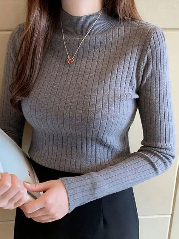 Mockneck Solid Cashmere Pullover Elegant Knit Top - Fashionpara