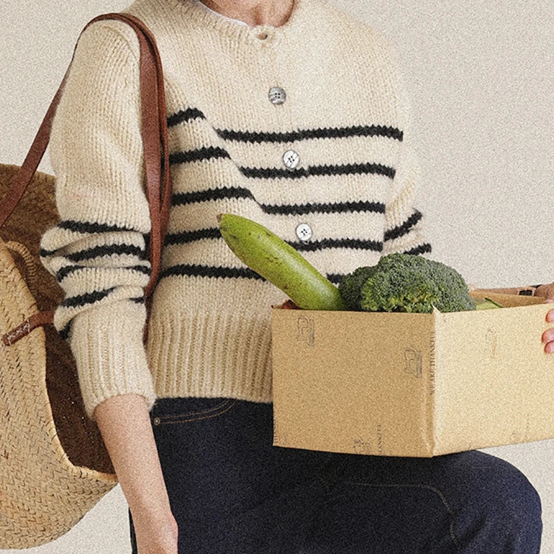 Single-breasted Striped Knit Cardigan - Fashionpara