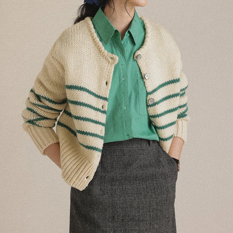 Single-breasted Striped Knit Cardigan - Fashionpara