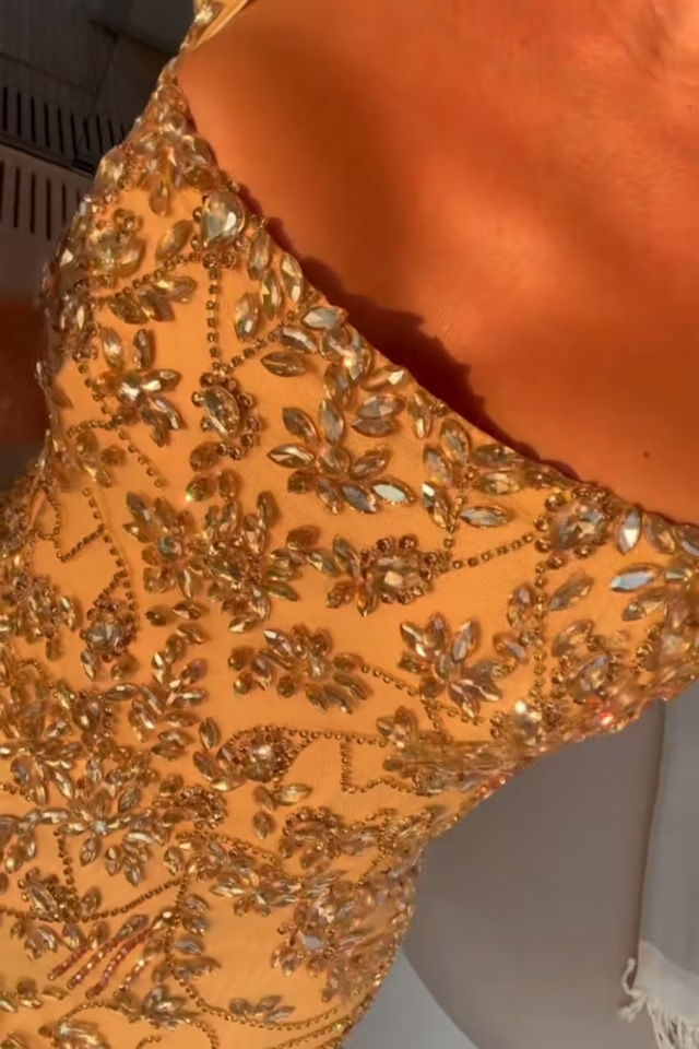 Gorgeous Gold Square Neck Sheath Slit Cocktail Dress Formal Graduation Homecoming Dress D253