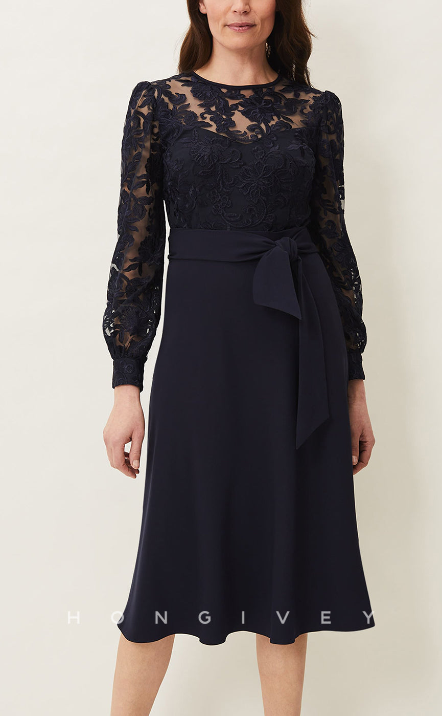 HM101 - Classic & Timeless Black Round Long Sleeves Illusion Sashes Wedding Party Dresses - Fashionpara