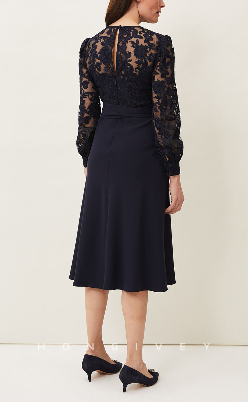 HM101 - Classic & Timeless Black Round Long Sleeves Illusion Sashes Wedding Party Dresses - Fashionpara