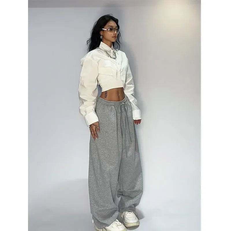 Casual Gray Wide Leg Sweatpants Pants