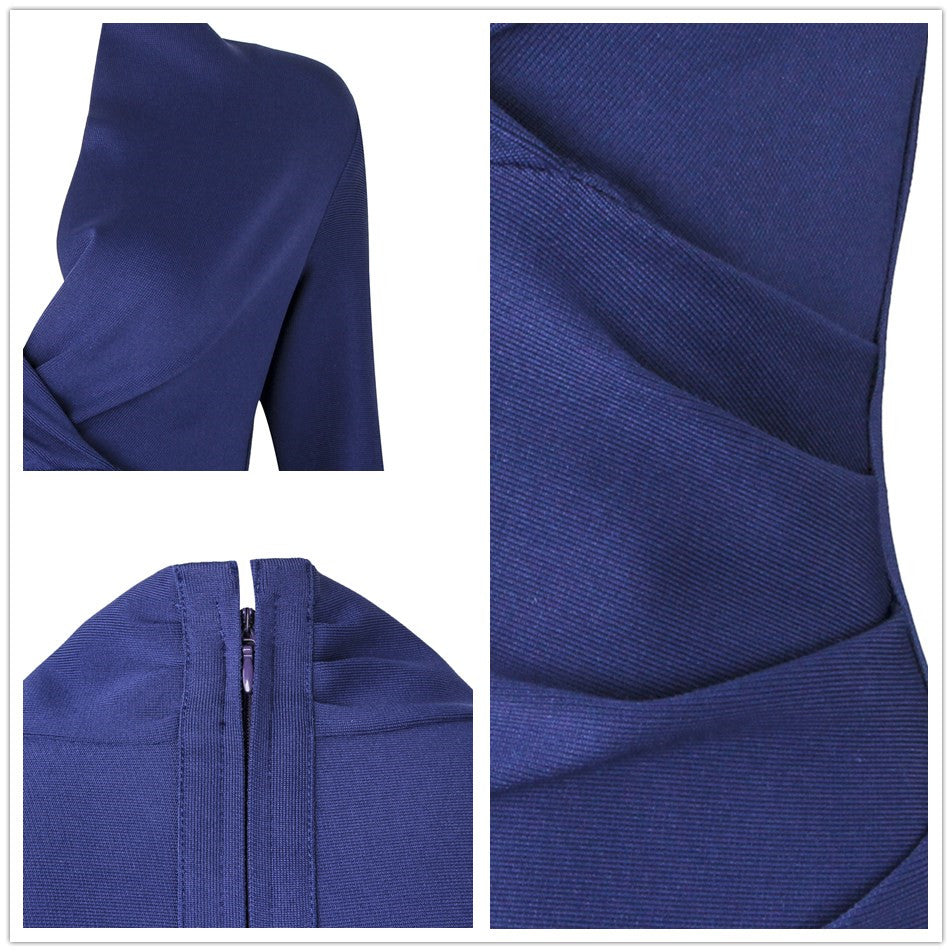 Plunge V-Neck Long Sleeve Ruched Bodycon Midi Dress