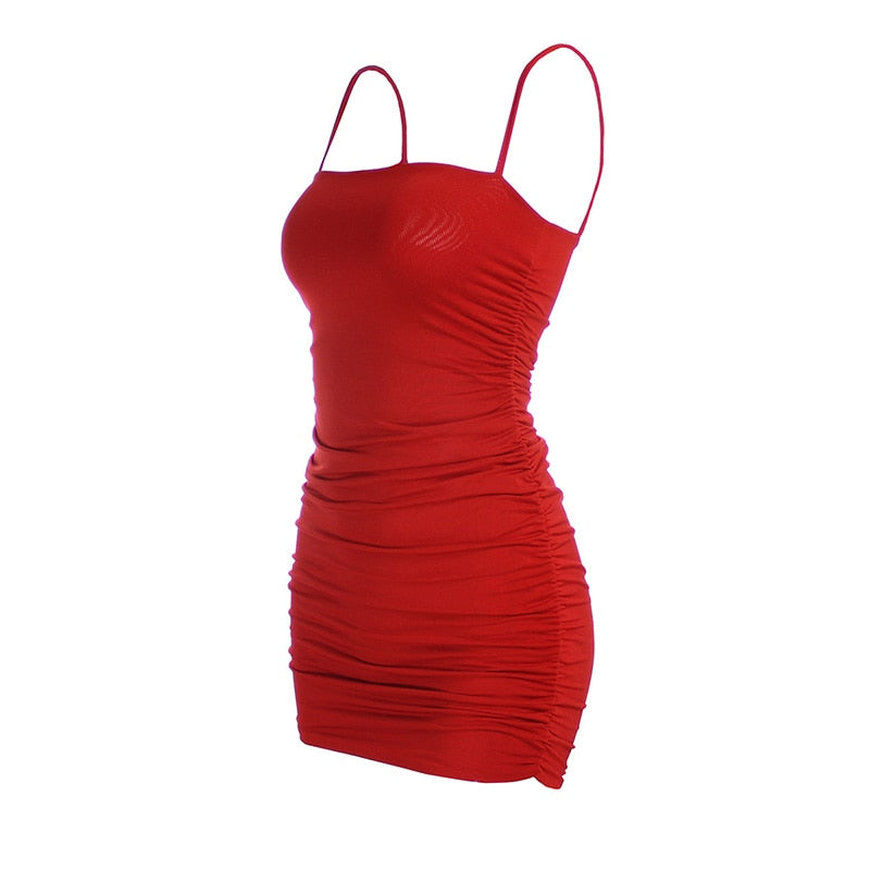Mesh Square Neck Spaghetti Strap Ruched Bodycon Mini Dress 19