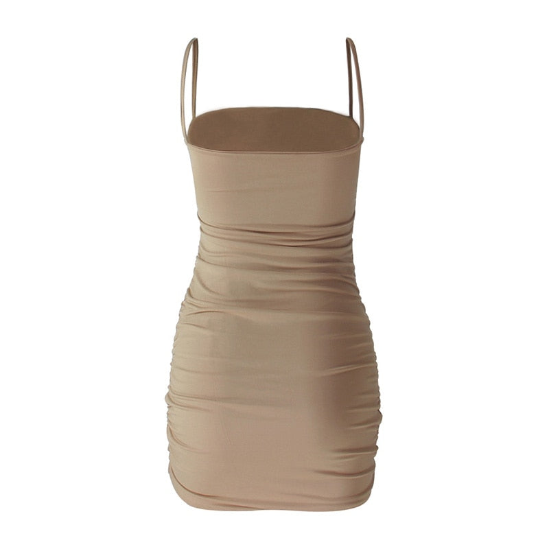 Mesh Square Neck Spaghetti Strap Ruched Bodycon Mini Dress 18
