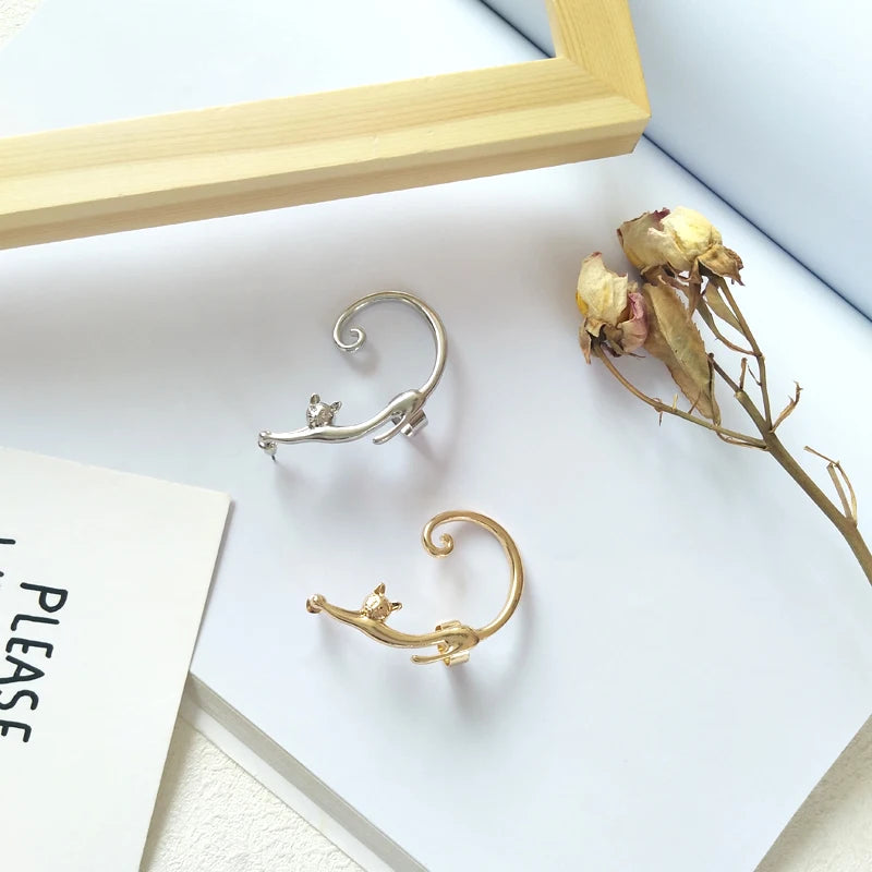 Adorable Feline Clip On Ear Cuff Wrap Earring