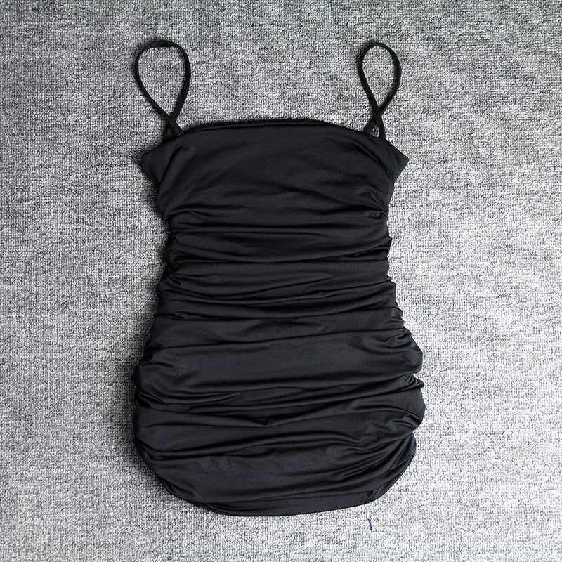 Mesh Square Neck Spaghetti Strap Ruched Bodycon Mini Dress 22